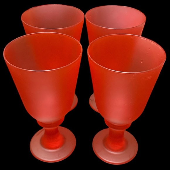 VINTAGE LIBBEY FROSTED RED FLARE GLASS WATER GOBLETS - Picture 3 of 6